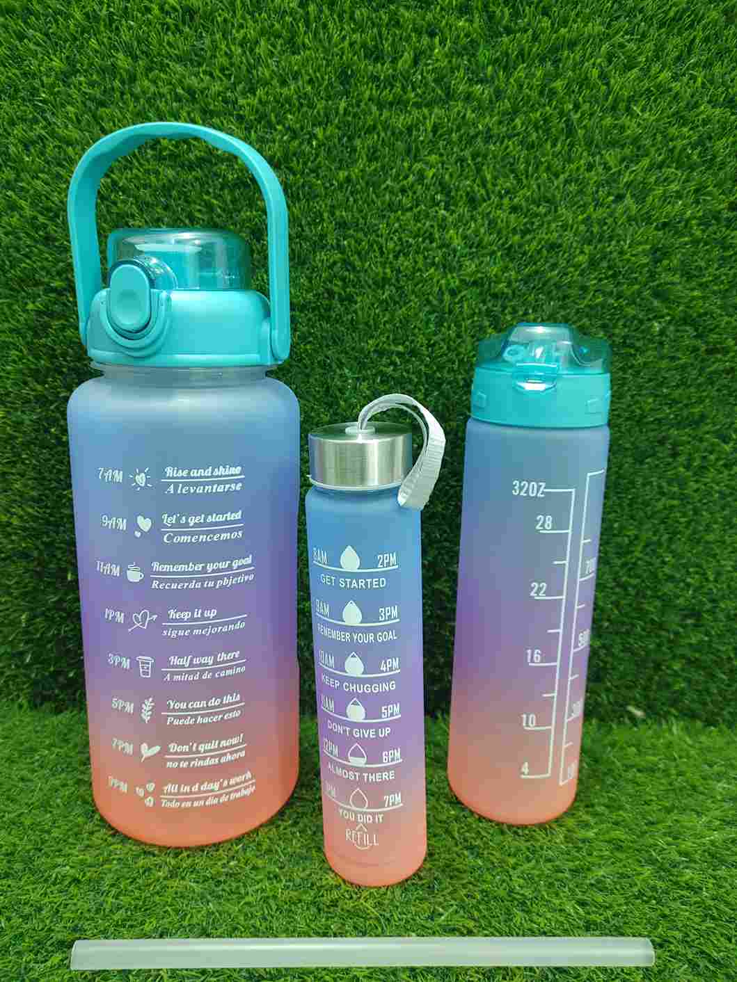 Set Of 3 Portable Motivational Colourful Water Bottles With Straw –  Shinwari Imports